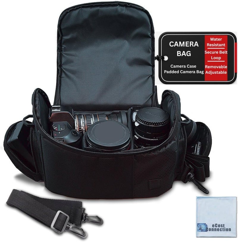 eCostConnection Deluxe Large Digital Camera / Video Padded Carrying Bag / Case for Nikon, Sony, Pentax, Olympus Panasonic, Samsung, and Canon DSLR Cameras & eCostConnection Microfiber Cloth - Image 1